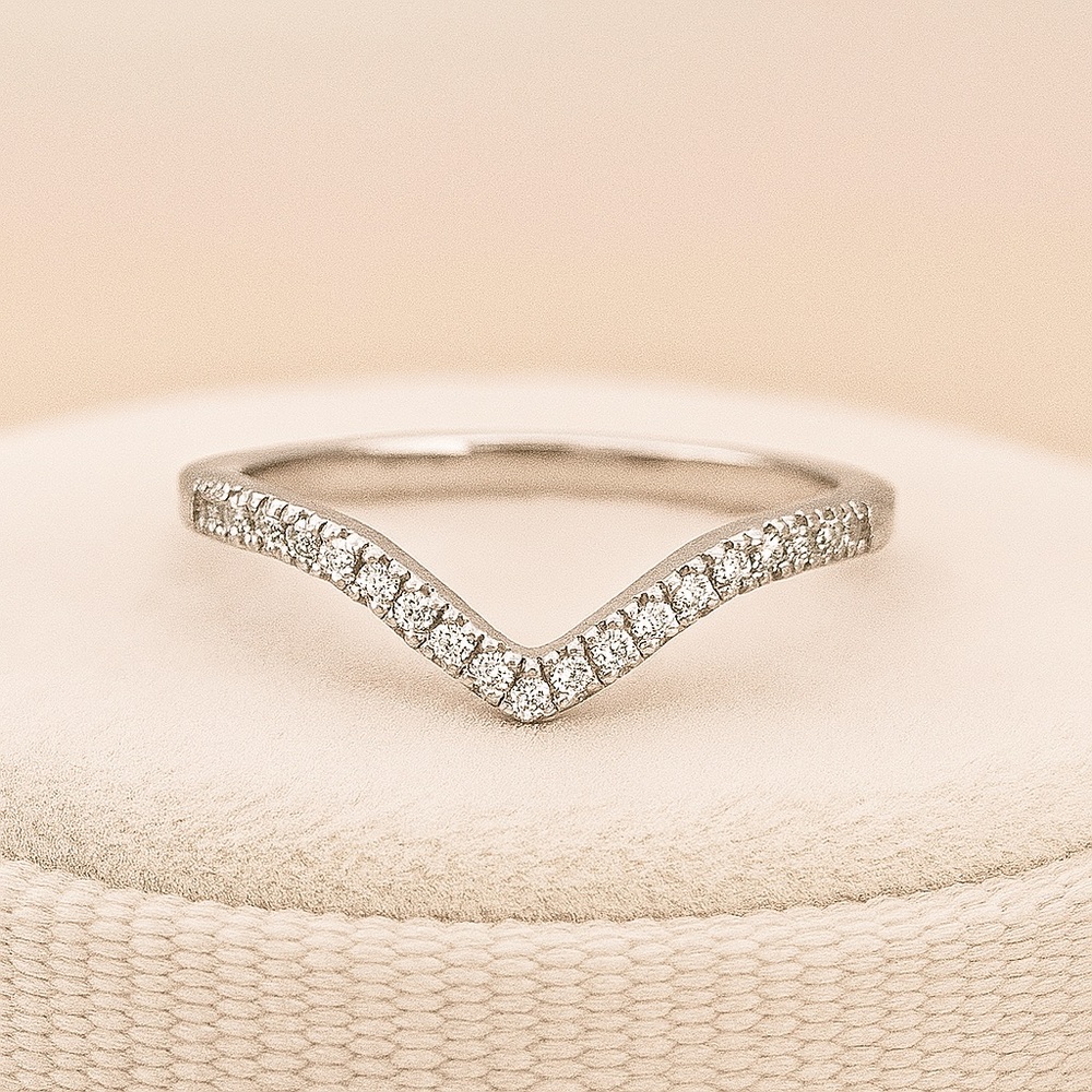 Chevron V Ring Silver Pavé Stackable Band Minimal Wedding Ring